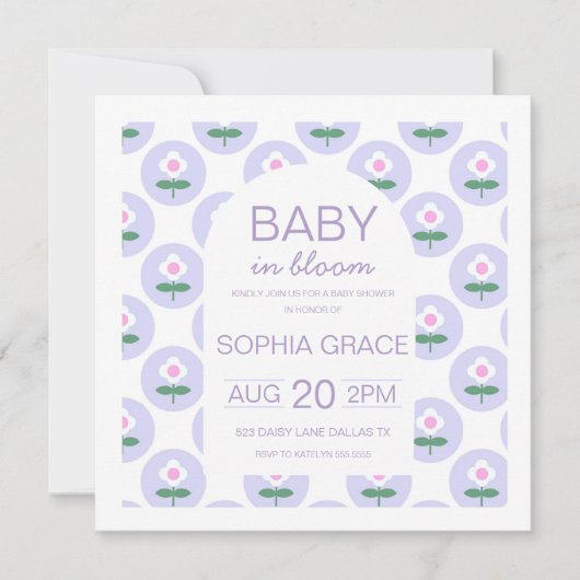 Baby shower Schattigee Paarse Roze Daisy Flower in (Voorkant)