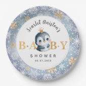 Baby shower Schattigee Pinguïn met Crown Paper Bor Papieren Bordje (Voorkant)