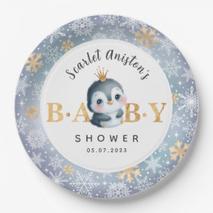 Baby shower Schattigee Pinguïn met Crown Paper Bor Papieren Bordje