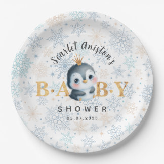 Baby shower Schattigee Pinguïn met Crown Paper Bor Papieren Bordje