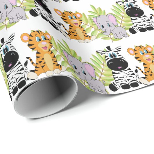 Baby shower Schattigee Safari Oerwoud Dieren Cadeaupapier (Rol Hoek)