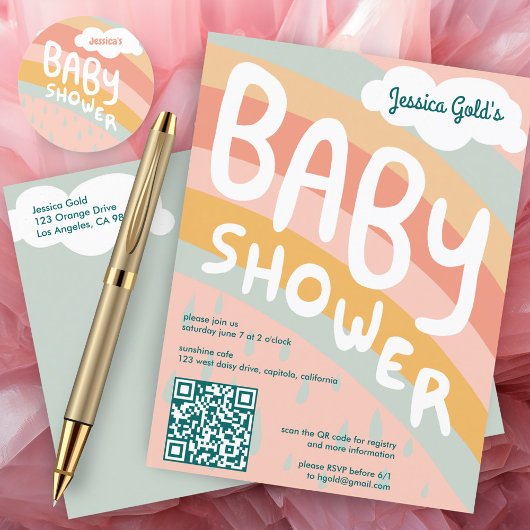 BABY SHOWER Schattigee Wolken Rainbow Aangepaste Q Uitnodiging Briefkaart