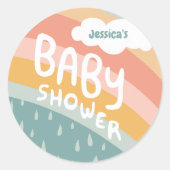 BABY SHOWER Schattigee Wolken Rainbow Rain Custom Ronde Sticker (Voorkant)