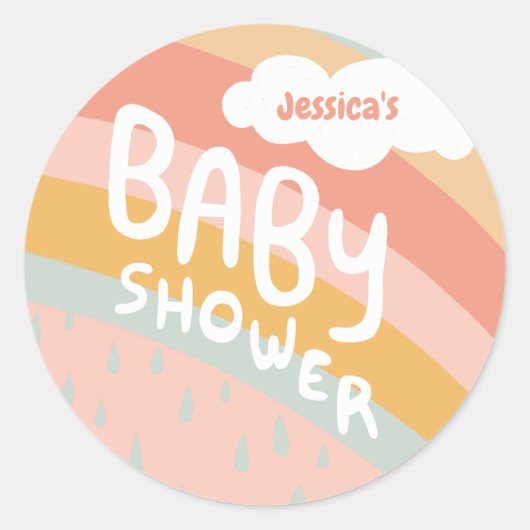 BABY SHOWER Schattigee Wolken Rainbow Rain Custom Ronde Sticker (Voorkant)