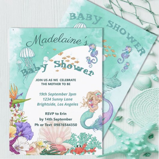 Baby shower Schattigee zeemeermin onder het Zee Kaart