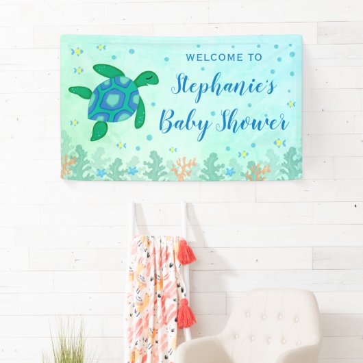 Baby shower schildpad onder het Zee welkom Spandoek (Insitu)