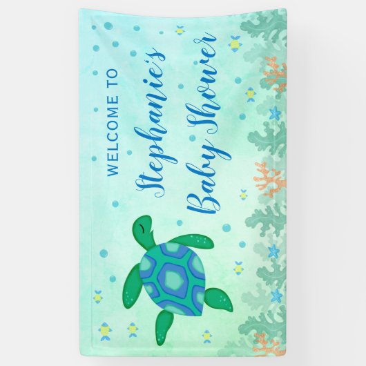 Baby shower schildpad onder het Zee welkom Spandoek (Verticaal)
