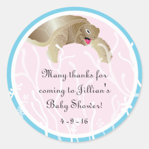 Baby shower "Schildpad/Roze" Stickers 1 1/2" of 3"