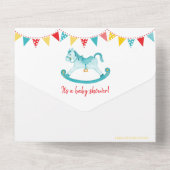 Baby shower schommelend hobbypaard aqua waterverf all in one uitnodiging (Achterkant)