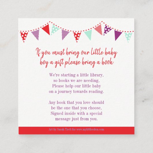 Baby shower schommelpaard boek aanvraag kaarten (Achterkant)