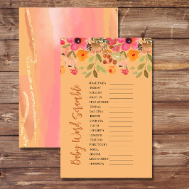 Baby shower Scramble Spel Roze Perzik Bloemen