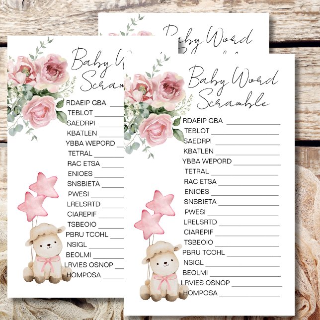 Baby shower Scramble Sweet Little Lamb Roze Rozen (Creator heeft geüpload)