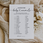 Baby shower Script Baby Dier Matching Baby spel Kaart<br><div class="desc">Laat baby shower gasten deelnemen aan een dierenmatching activiteit met deze minimalistische en elegante spelkaart,  met een modern script met hart bloeien.</div>