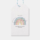 Baby shower script kleurrijke waterverf regenboog cadeaulabel (Voorkant)