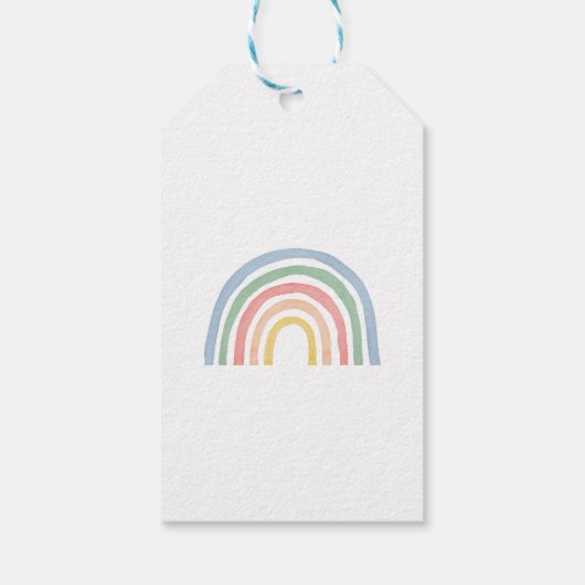 Baby shower script kleurrijke waterverf regenboog cadeaulabel (Achterkant)