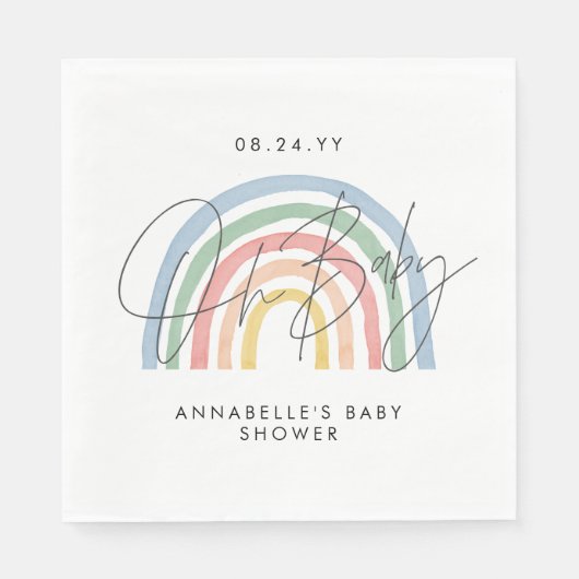 Baby shower script kleurrijke waterverf regenboog servet (Voorkant)