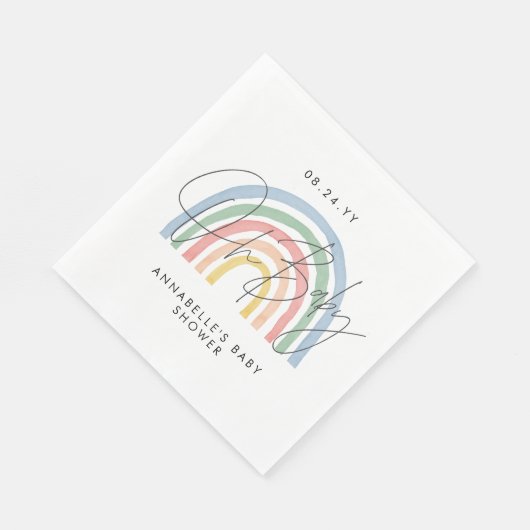 Baby shower script kleurrijke waterverf regenboog servet (Hoek)
