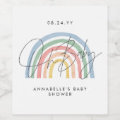 Baby shower script kleurrijke waterverf regenboog wijn etiket (Enkel label)