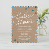 baby shower Script Kraft Paper Blue Confetti Kaart (Staand voorkant)