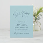 Baby shower script modern babyblauw stijlvol kaart (Staand voorkant)