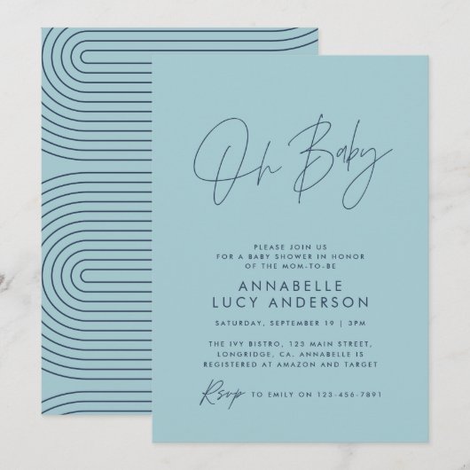 Baby shower script modern babyblauw stijlvol kaart (Voorkant / Achterkant)
