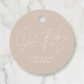 Baby shower script modern beige elegant bedankjes labels (Voorkant)