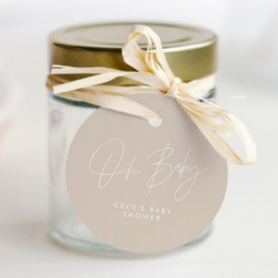 Baby shower script modern beige elegant bedankjes labels