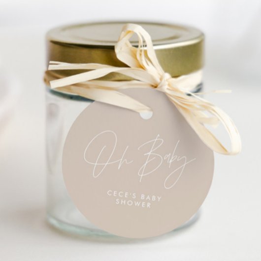 Baby shower script modern beige elegant bedankjes labels