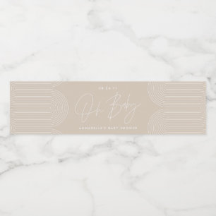 Baby shower script modern beige natuurlijk elegant waterfles etiket