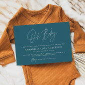 Baby shower script modern blauwgroen boho kaart