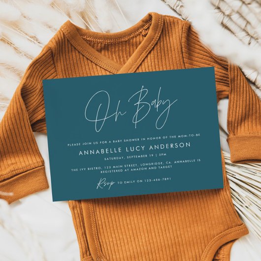 Baby shower script modern blauwgroen boho kaart