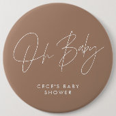 Baby shower script modern boho natuurlijk bruin ronde button 6,0 cm (Voorkant)