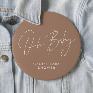 Baby shower script modern boho natuurlijk bruin ronde button 6,0 cm
