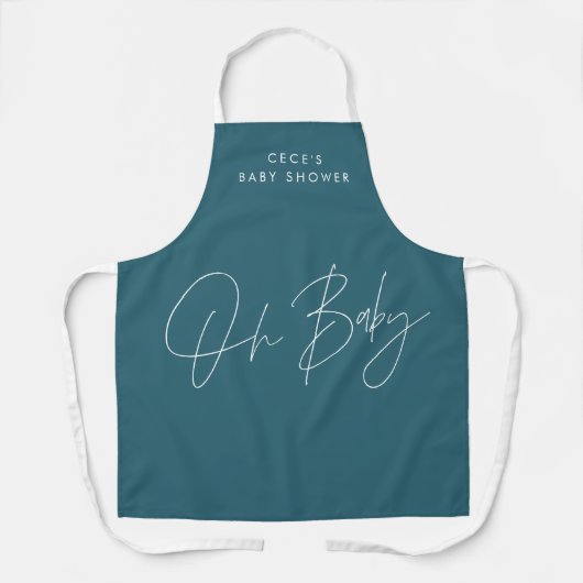 Baby shower script modern bold blauwgroen blauw el schort (Voorkant)