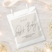 Baby shower Script Modern Bold Cream Black Guest Bedankzakje (Geknipt)