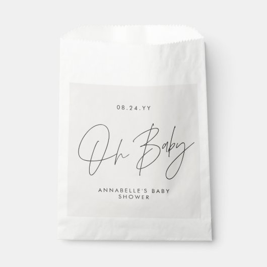 Baby shower Script Modern Bold Cream Black Guest Bedankzakje (Voorkant)