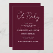 Baby shower Script Modern Bourgogne Elegant Kaart (Voorkant / Achterkant)