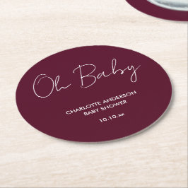 Baby shower Script Modern Bourgogne Elegant Ronde Kartonnen Onderzetter