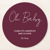 Baby shower Script Modern Bourgogne Elegant Ronde Kartonnen Onderzetter (Voorkant)