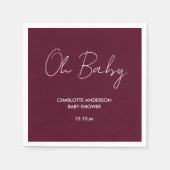 Baby shower Script Modern Bourgogne Elegant Servet (Voorkant)