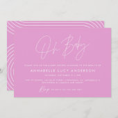 Baby shower Script Modern Bright Cerise Roze Girly Kaart (Voorkant / Achterkant)