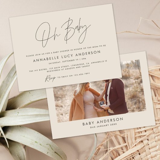 Baby shower script modern crème Natural boho foto Kaart