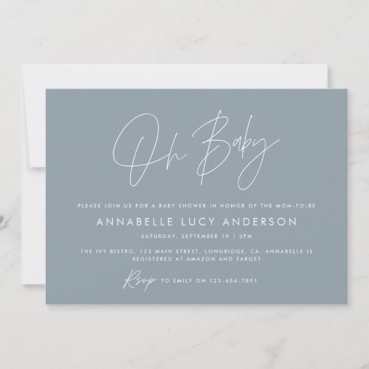 Baby shower script modern dusty blue boho kaart (Voorkant)