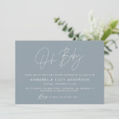 Baby shower script modern dusty blue boho kaart (Staand voorkant)