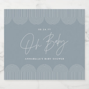 Baby shower script modern dusty blue elegant bier etiket