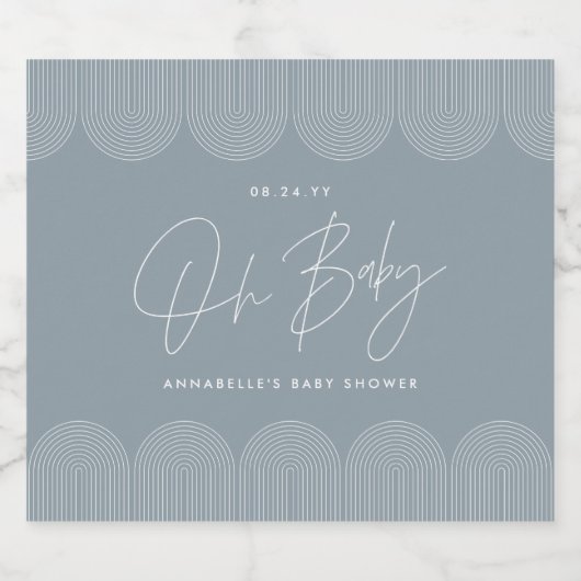 Baby shower script modern dusty blue elegant bier etiket (Enkel label)