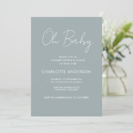 Baby shower script modern dusty blue elegant kaart