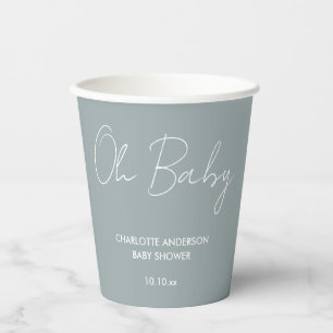 Baby shower script modern dusty blue elegant papieren bekers
