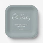 Baby shower script modern dusty blue elegant papieren bordje (Voorkant)