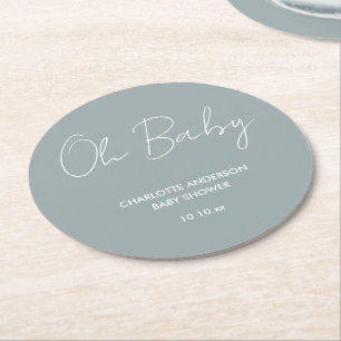 Baby shower script modern dusty blue elegant ronde kartonnen onderzetter